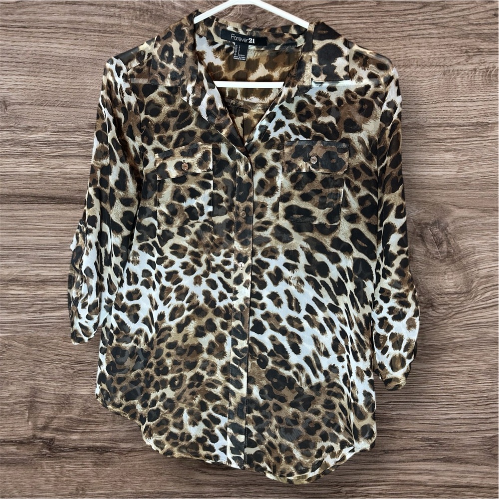 Forever 21 Animal Print Sheer Blouse